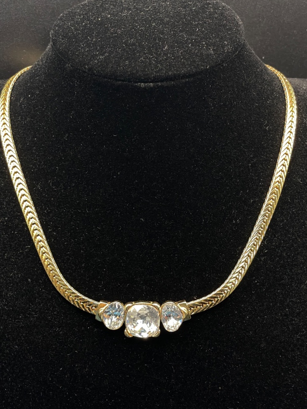 1928 Brand Vintage Herringbone Gold Tone CZ Choker Necklace